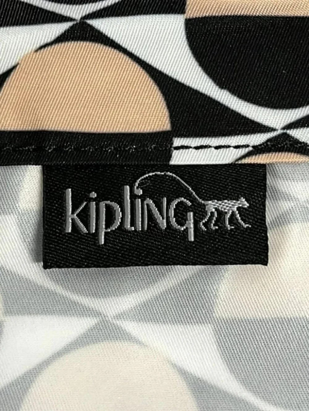 Kipling Black White Beige Nylon Tote Bag
